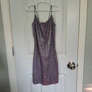 PrettyLittleThing Glittering Mini Dress in Silver